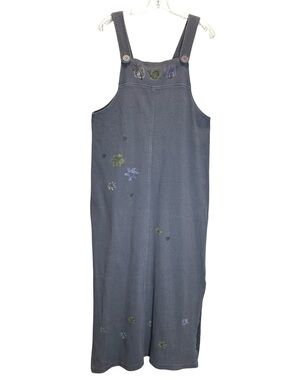 Chalet et Ceci Handpainted Blue Gray Textured Cotton Overall Maxi Dress - Medium